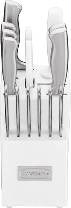 Cuisinart Professional Block Knife Set, 15pc Cutlery Knife Set with Steel Blades for Precise Cutting, Lightweight, Stainless Steel Durable & Dishwasher Safe, White