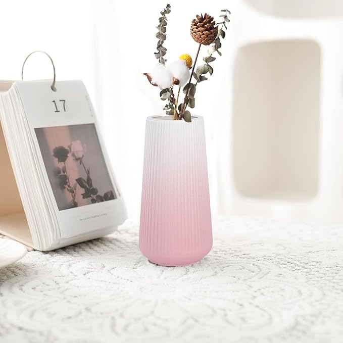 Gradient Pink Ceramic Vase, GUKJOB Cute Flower Vase for Pampas Grass, Home, Living Room, Dining Table, Farmhouse, Office Decor, Bedroom, Table, and Kitchen Shelf (XL Gradient Pink)