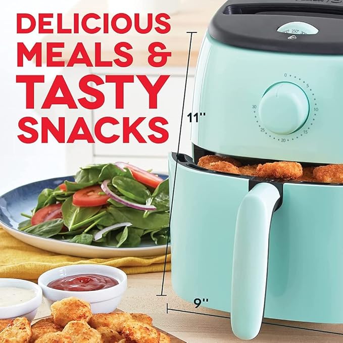 DASH Tasti-Crisp™ Electric Air Fryer Oven, 2.6 Qt., Aqua – Compact Air Fryer for Healthier Food in Minutes, Ideal for Small Spaces - Auto Shut Off, Analog, 1000-Watt