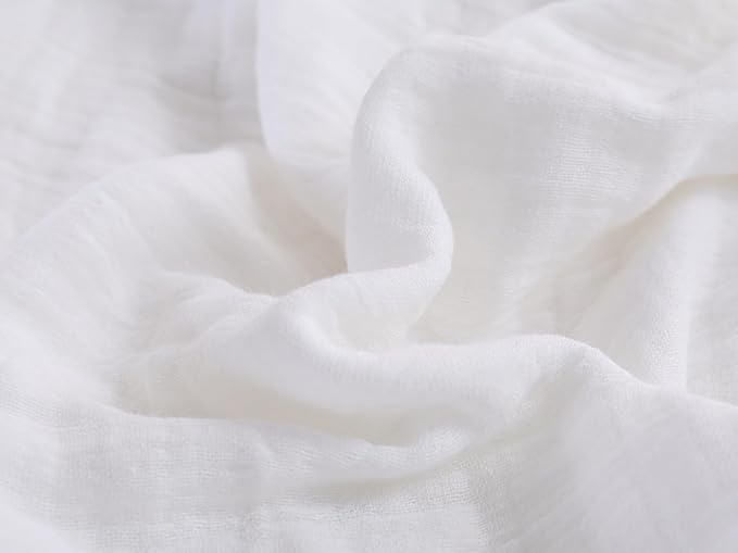 100% Cotton Muslin Throw Blanket for Bed, Couch, Small, Decorative, Soft, Pre-Washed, Breathable and Lightweight Gauze Blanket with Tassels, Suitable for All Seasons, Off-White, 50"x60"