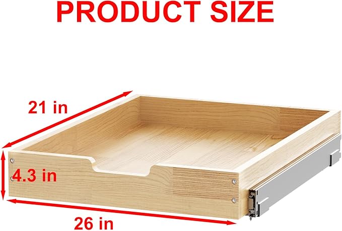 Wood Pull Out Cabinet Organizer 26" W x 21" D, Heavy-Duty Sliding Drawers for Inside Cabinets Storage and Organization for Kitchen, Pantry, Bathroom