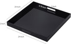 Clear Oversize Acrylic Serving Tray with Handles 24x24 Inch -Spill Proof- Decorative Trays Countertop Organizer for Ottoman,Nightstand, Sidetable, Butler (Glossy Black)