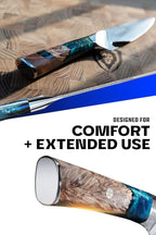 Dalstrong BBQ Piranha Knife - 6 inch - Valhalla Series - 9CR18MOV HC Steel - Celestial Resin & Wood Handle Gift Knife - Built-in Bottle Opener - Meat Cutting, Carving, Bone, Trimming - Leather Sheath