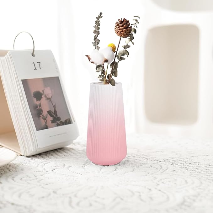 Gradient Pink Ceramic Vase, GUKJOB Small Cute Flower Vase for Pampas Grass, Home, Living Room, Dining Table, Farmhouse, Office Decor, Bedroom, Table, and Kitchen Shelf (Gradient Pink)