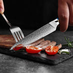 Damascus Steel Steak Knife, Resin Wood Handle, Stainless Steel Western Style Steak Knives of 14, Kitchen Serrated Set Knife Slicing & Cutting