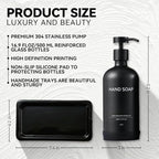 Glass Kitchen Soap Dispenser Set with Ceramic Tray,16.9 floz Hand and Dish Soap Dispenser for Kitchen and Bathroom Decor,Kitchen Accessories(Black Bottles +Black Pumps)