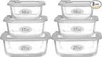 Glass Food Containers with Glass Lid, Microwave Safe Food Storage Container Set, 6 Pack Square Shape, Large Size Airtight Storage Set with Leak Proof Lids, Meal Prep Containers