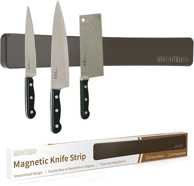 Magnetic Knife Holder for Wall,16.5 Inch Magnetic Knife Strip,Acacia Wood Double Sided Magnetic Knife Rack for Fridge,No Drilling