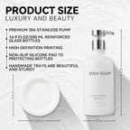 Glass Soap Dispenser Set by Janxin,Bathroom Soap Dispenser Set with Ceramic Tray,Luxury Bathroom Accessories,Modern Kitchen Decor (White+Silver(Dish Soap))