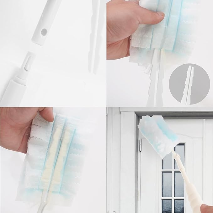 White Replacement Handles Compatible with Swiffer Duster Refill, Extended Handle, Adjustable Length Removal Duty Duster Refills Handles Only Telescopic Extended Pole