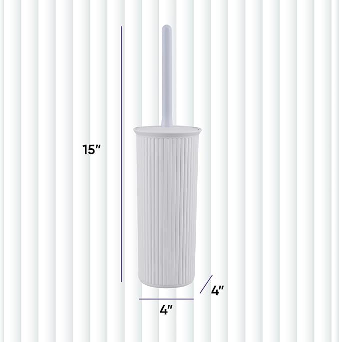 Superio Ribbed Collection - Decorative Plastic Toilet Bowl Brush and Holder Set, White Smoke (1 Pack) Cleaner Scrubber for Bathroom