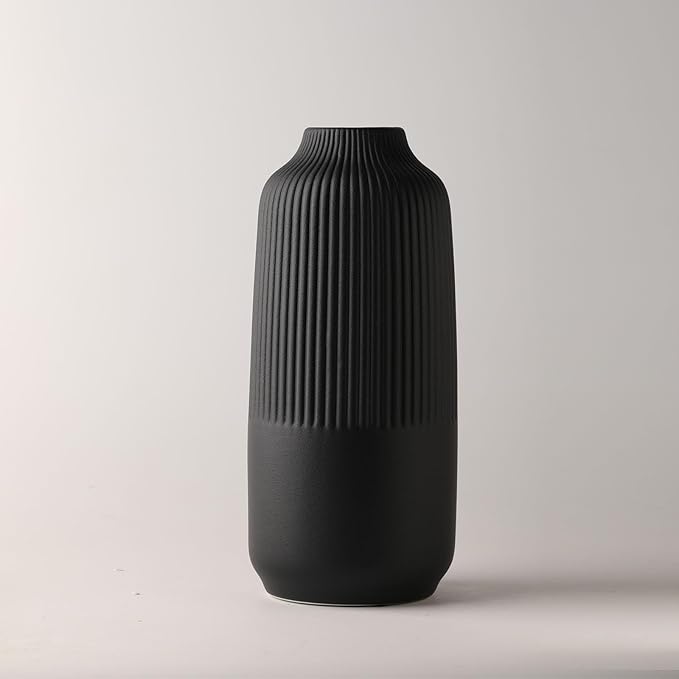 Black Ceramic Vase, Flower Vase in Nordic Style, Black Vases for Pampas Grass, Large Boho Decor Matt 10 Inch,Vases Home Decor for Centerpieces Table Entryway Shelf
