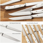 Alata 6-Piece White Steak Knives Set, Stainless Steel Steak Knife set with Serrated Edge, Razor-Sharp, Full-Tang Construction, Dishwasher Safe