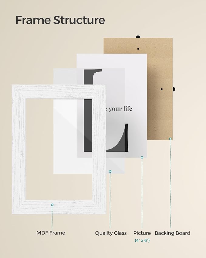 SONGMICS Collage Picture Frames, 4x6 for Wall Decor Set of 12, Multi Family Photo for Gallery Decor, Hanging Display, Assembly Required, Cloud White URPF026W01