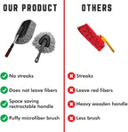 Microfiber Car Duster Cleaning and Car Dash Brush Supplies for Dashboard Exterior Dust Interior Cleaner with Long Retractable Handle to Trap Dust and Pollen for Cars Truck Bike RV Boats Motorcycle
