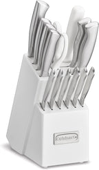 Cuisinart Professional Block Knife Set, 15pc Cutlery Knife Set with Steel Blades for Precise Cutting, Lightweight, Stainless Steel Durable & Dishwasher Safe, White