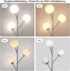 Dimmable 3-Globe Mid Century Modern Floor Lamp, Bulbs Included,70in Tall Silver Standing Floor Lamp with Frosted Glass Shade for Living Room,Office Bedroom, Study Room, Hotel, (dimmer-Silver)