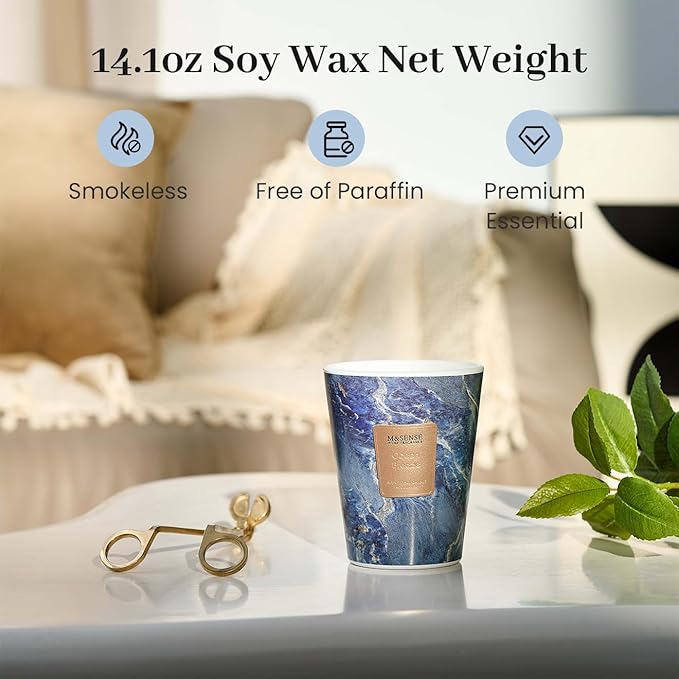M&SENSE Ocean Breeze Scented Candles for Home, Lead-Free Wick Highly Scented Jar Candles, 14.1 Oz 80 Hours Lasting Burning Candles Gifts for Women, Relaxing Aromatherapy Candle for Stress Relief