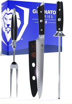 Dalstrong Carving Knife & Meat Fork Set - Gladiator Series Elite - 8" Honing Rod - Forged HC German Steel - 9 inch Carving Knife & Sheath - Hollow Ground Carving Set - Matching Fork - NSF Certified