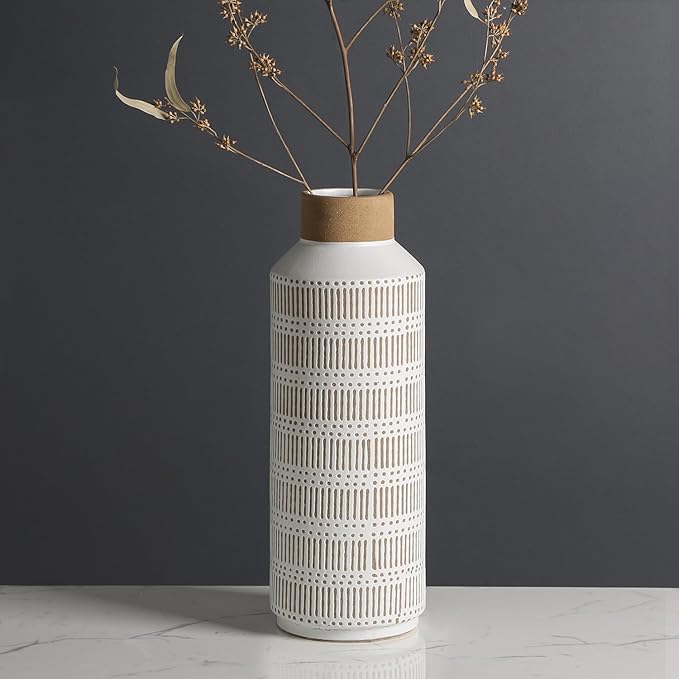 Rustic Large Ceramic Vase for Living Room Bedroom 15.75'' Farmhouse Flower Vase for Fake Plant Home Decor Office Table Shelf Fireplace Centerpieces Retro Vintage Classic Modern Gift