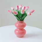 JSPYFITS Glass Hydroponic Flower Vase, Double Balls Colored Glasses Bubble Vase for Flowers, 7 Inches Glass Funky Vases for Home/Office/Weddings/Party Table Décor (Pink)