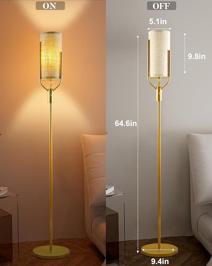 Lightdot 64.6IN Gold Floor Lamp Dimmable Linen Shade LED Floor Lamps with 3000K Soft Warm White for Wedding/Party, Modern Tall Lamp for Living Room/Bedroom (Bulbs Included)