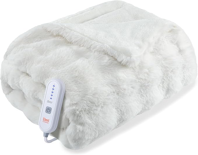 Heated Blanket Electric Twin- 62"x84" Soft Thick Bubble Electric Blanket for Sofa with 5 Heat Levels & 4 Hours Auto-Off Overheat Protection, Warm Cozy Gifts, Cream