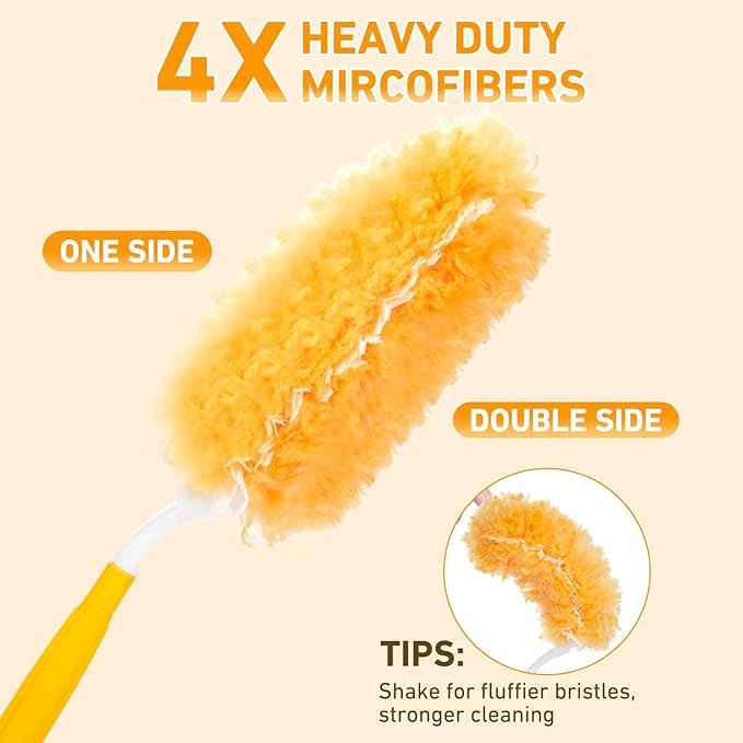 360° Duster Refills Kit for Swiffer Duster, 25 Pack & 1 Handle, Multi-Surface Dusters with 4X Microfibers. Efficient Duster Kit for Cleaning Pet Hair, Home, Office, Blinds, Furniture and More