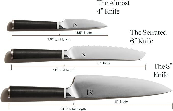 Material, Knife Trio, Carbon Stainless Steel Japanese Chef's Knife for Chopping and Cutting, Razor-Sharp Strong Blade, Almost Black, Material Kitchen