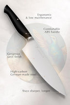 Lordelle Knife Block Set - 5 Piece Set - Black Vintage Ink - Lifestyle Home Kitchen Design - German X50 Stainless Steel - ABS Handle - Ash Wood Block - Cooking Chef Knife, Santoku, Paring, Utility