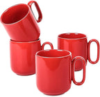 vicrays Ceramic Coffee Mug Set - 18 Ounce Large Stoneware Mug for Men Women - Unique Glazed Porcelain Mugs with Handle for Coffee Latte Tea Milk Cocoa - Set of 4 (Red)