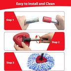 Small Spin Mop Replace Head Compatible with O-Cedar RinseClean 2 Tank, Mop Replacement Head Handle Base, 2 Microfiber Head Refills+1 Stick(30-58") +1 Base Combo Set (Blue)