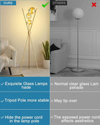 Lightdot Dimmable Tripod Floor Lamp Gold Art Deco Floor Lamp with Brown Globe Glass Lampshade 3Pcs Bulbs Included Tripod Standing Lamp for Living Room/Bedroom