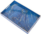 MAONAME Decorative Tray, Plastic Marbling Tray with Handles, Rectangular Coffee Table Trays and Serving Trays for Ottoman, Bathroom, 15.7” x 10.2”, Blue