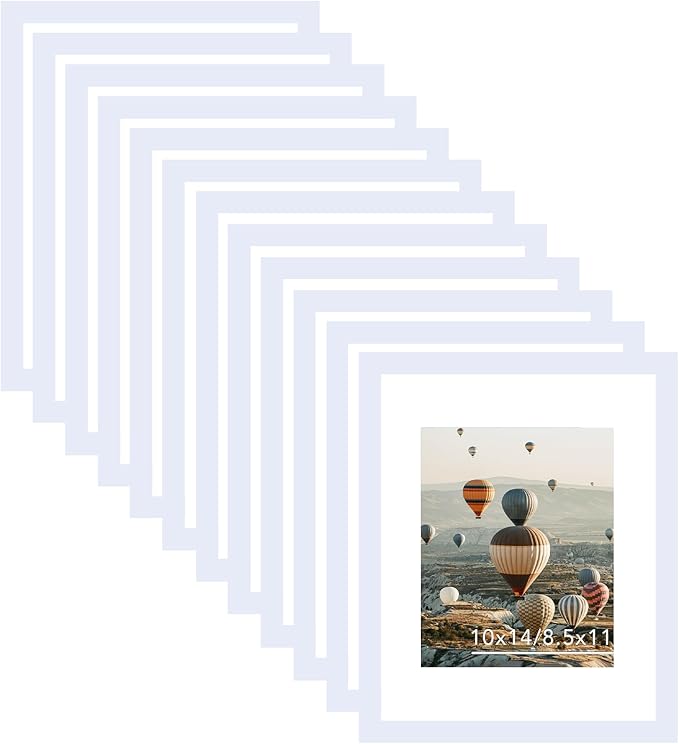 10x14 Picture Frame Set of 12 for 30 x 40 cm Diamond Art Painting, Display 8.5x11 with Mat or 10x14 without Mat, Wood 10 by 14 Wall Gallery Poster Photo Frames Bulk with 8.5x11 Mat,12 Pack, White