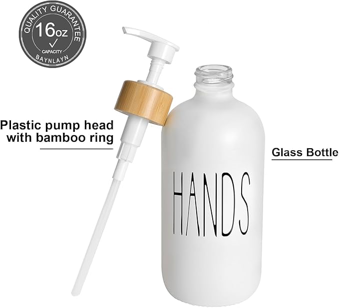 Glass Soap Dispenser Set, Contains Hand Soap and Dish Soap Dispenser.Suitable for Bathroom and Kitchen Decoration (White)
