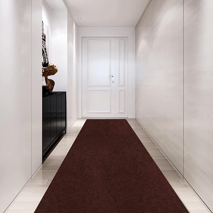 Custom Size Backed Non-Slip Area Rugs Runner, Easy Clean, Waterproof Runner Rugs for Hallway Entryway, Kitchen, Laundry, 3FT x 48FT, Brown