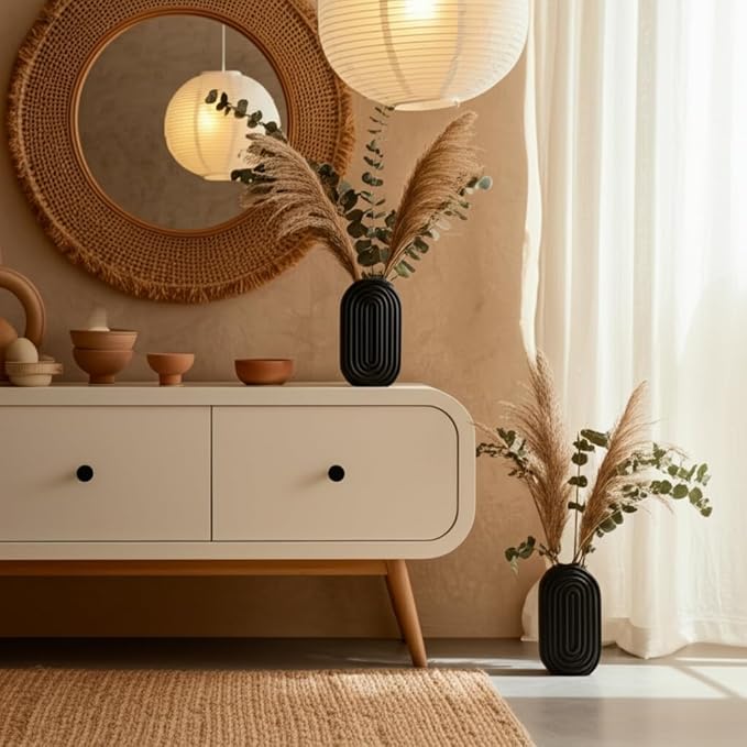 Sagebrook Home Boho Ceramic Stoneware Vase - Modern Decorative Flower Vase for Home, Office, Bedroom & Living Room - Stylish Textured Design - 11" Black