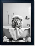 Framed Black and White Lion Wall Art Bathroom Pictures Wall Decor Funny Bathroom Wall Art Animal Canvas Print Artwork
