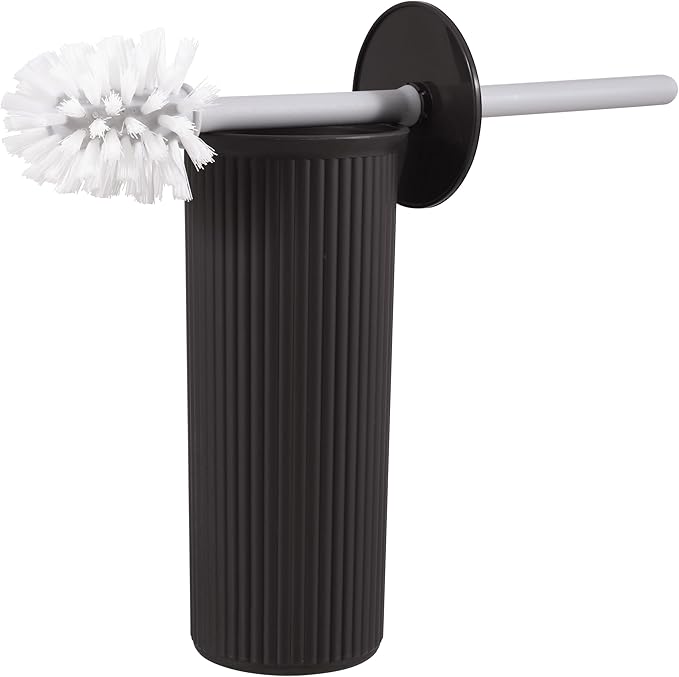 Superio Ribbed Collection - Decorative Plastic Toilet Bowl Brush and Holder Set, Brown (1 Pack) Cleaner Scrubber for Bathroom