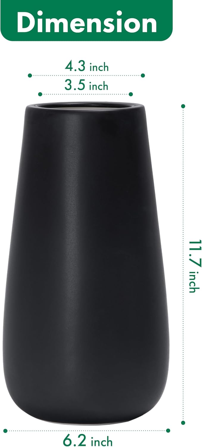 D'vine Dev 12 Inch Ebony Black Elegant Oval Ceramic Vase for Flowers, Home Décor Vase with Design Box, VS-LD-C-5