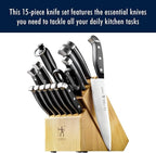 HENCKELS Premium Quality 15-Piece Knife Set with Block, Razor-Sharp, German Engineered Knife Informed by over 100 Years of Masterful Knife Making, Lightweight and Strong, Dishwasher Safe