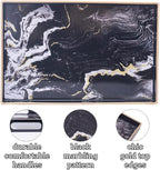 MAONAME Decorative Tray, Plastic Marbling Tray with Handles, Rectangular Coffee Table Trays for Ottoman, Bathroom, 15.7” x 10.2”, Black