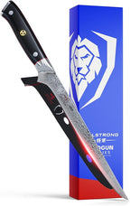 DALSTRONG Boning Knife - 8 inch - Shogun Series ELITE - Damascus AUS-10V Japanese Super Steel - Fillet Knife Gift - Meat Cutting, Carving, Bone, Trimming, Deboning - Black G10 Handle - Sheath Included