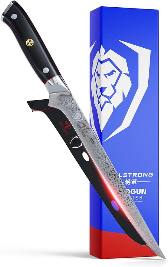 DALSTRONG Boning Knife - 8 inch - Shogun Series ELITE - Damascus AUS-10V Japanese Super Steel - Fillet Knife Gift - Meat Cutting, Carving, Bone, Trimming, Deboning - Black G10 Handle - Sheath Included