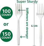 100% Compostable No Plastic Knives Forks Spoons Utensils, The Heavyweight Heavy Duty Flatware is Eco Friendly Products for Lounge Party Wedding BBQ Picnic Camping.