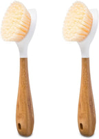 Full Circle Be Good Kitchen Dish Brush with Bamboo Handle – Long Handle Dish Scrubber with Tough Bristles, White 2pk