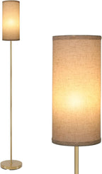 Boostarea Floor Lamp for Living Room with 3 Color Temperatures Bulb, Industrial Floor Lamps, Gold Classic Tall Lamp for Office, Standing Lamps for Bedroom, Kids Room, Reading(9W LED Bulb, Linen Shade)