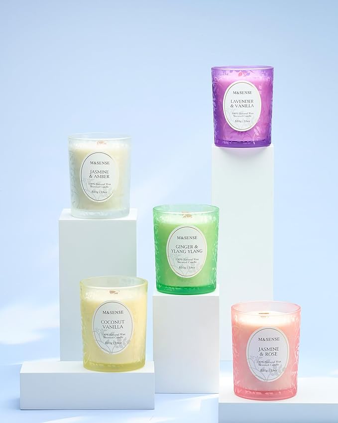 M&SENSE Lavender Vanilla Scented Candle, Cracking Wooden Wick Soy Wax, 18oz 100 Hours Long Lasting Clean Burn, Large Jar Candles for Home Decor, Non-Toxic Relaxing Aromatherapy Gifts for Women
