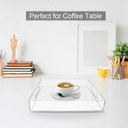 NIUBEE Acrylic Serving Tray 14x18 Inches -Spill Proof- Clear Decorative Tray Organiser for Ottoman Coffee Table Countertop with Handles